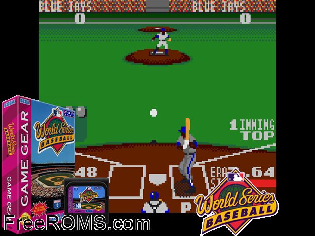 World Series Baseball Game Gear game showing 3D box cover and gameplay screenshot